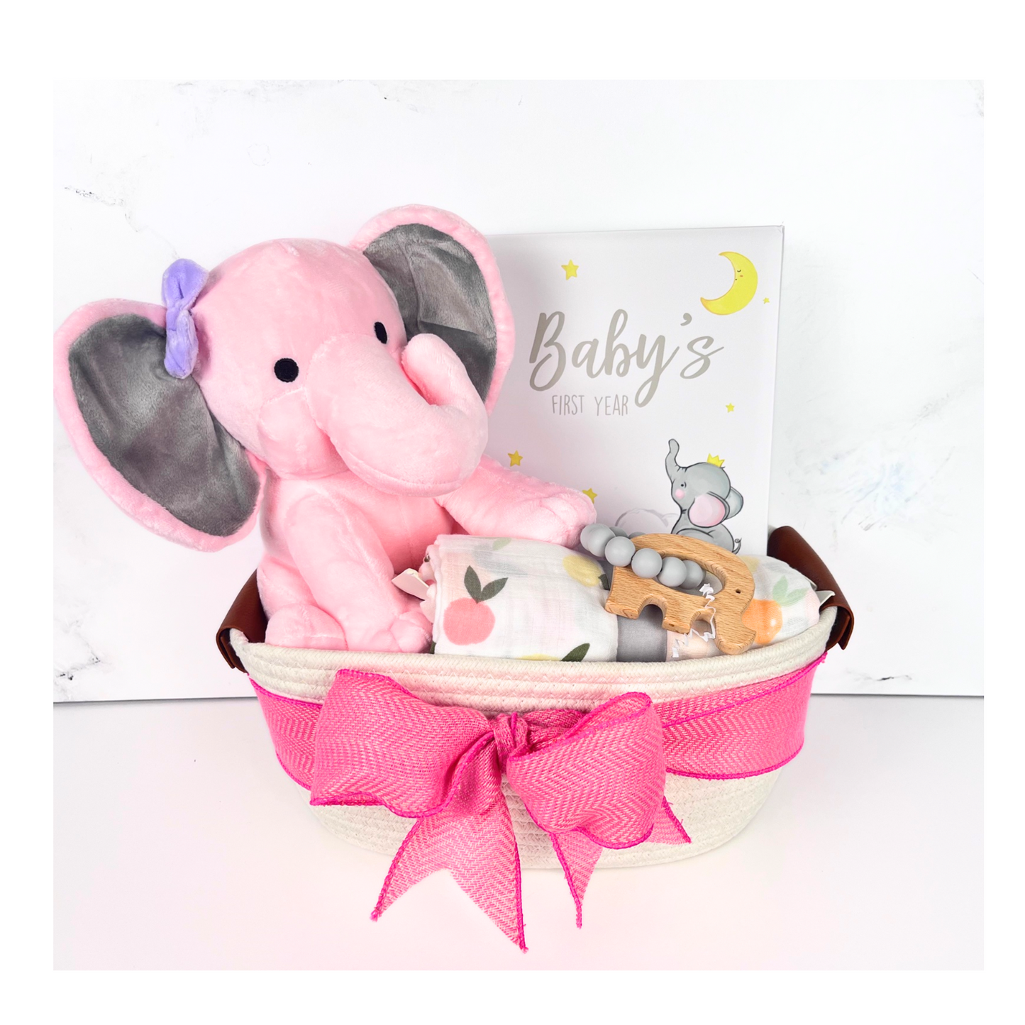 Baby Elephant Pink Gift Basket