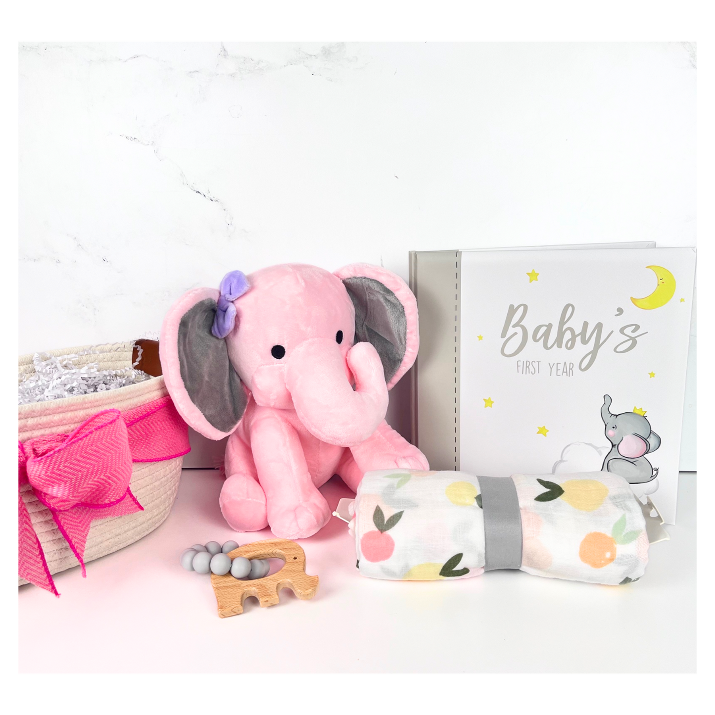 Baby Elephant Pink Gift Basket