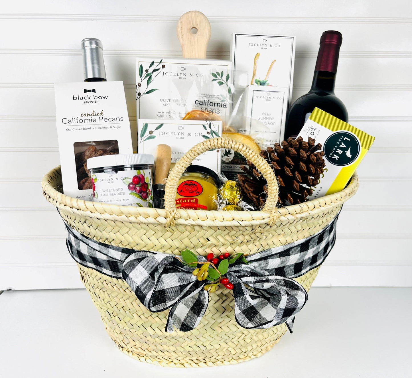 Large Holiday Market Tote with Charcuterie & Wine