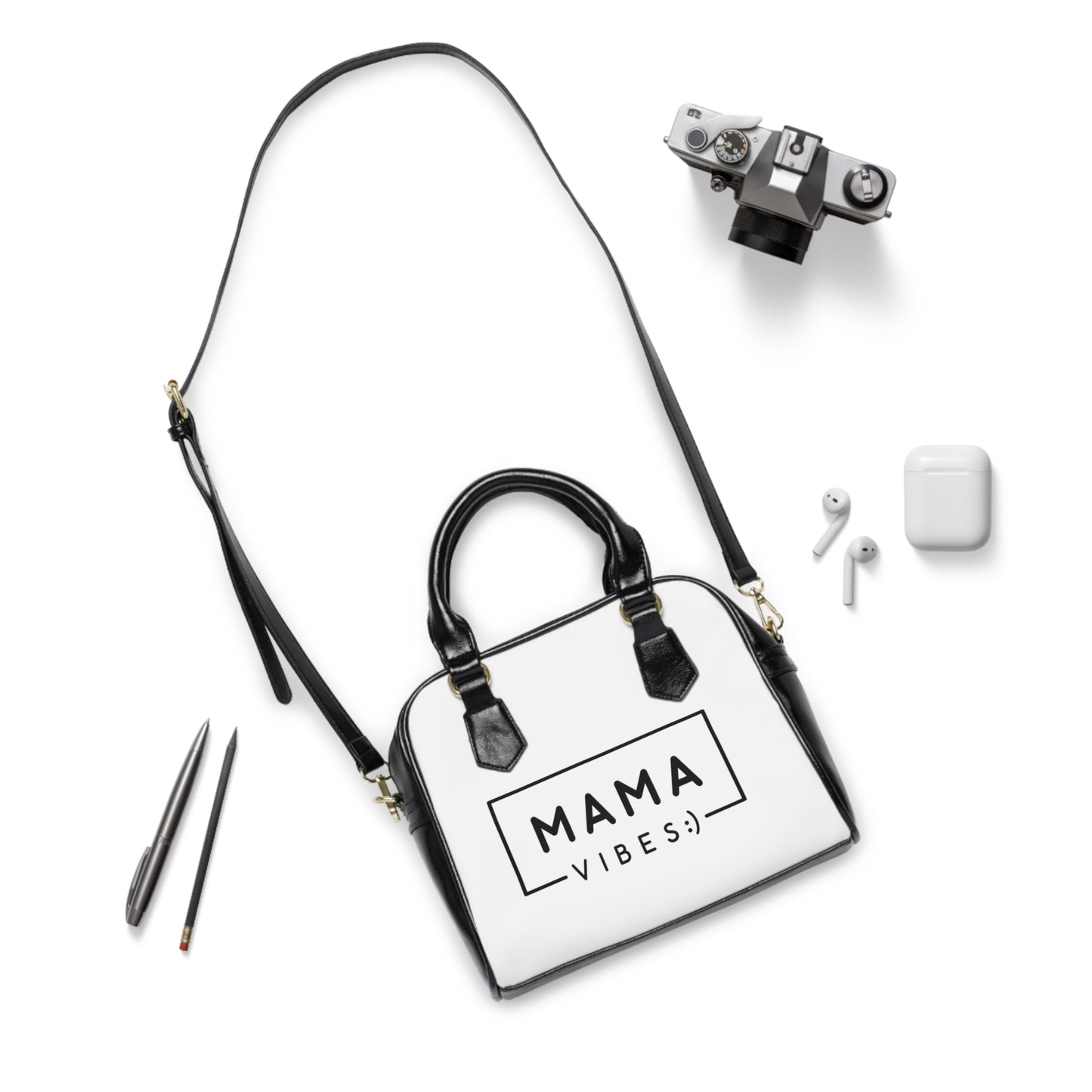Mama Vibes Shoulder Handbag, Trendy Mom Purse, Stylish Tote for Everyday Use, Gift for New Mothers, Chic Handbag for Baby Essentials