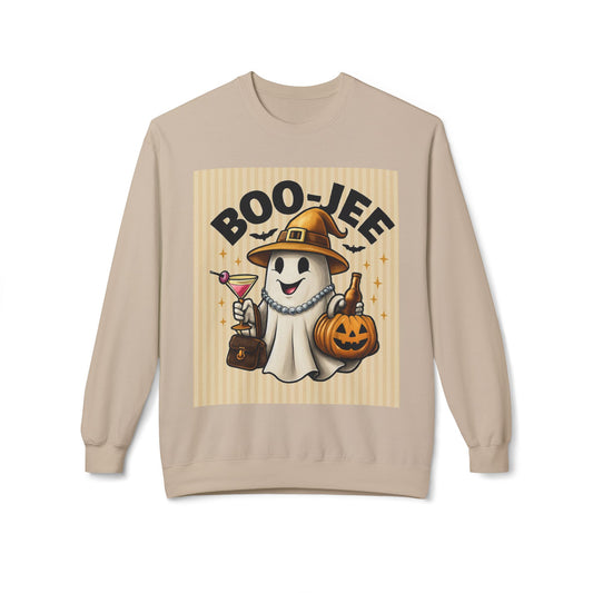 Boo-Jee Ghost Crewneck Sweatshirt, Halloween Sweater, Unisex Fleece Top, Festive Lounge Wear, Cute Ghost Apparel