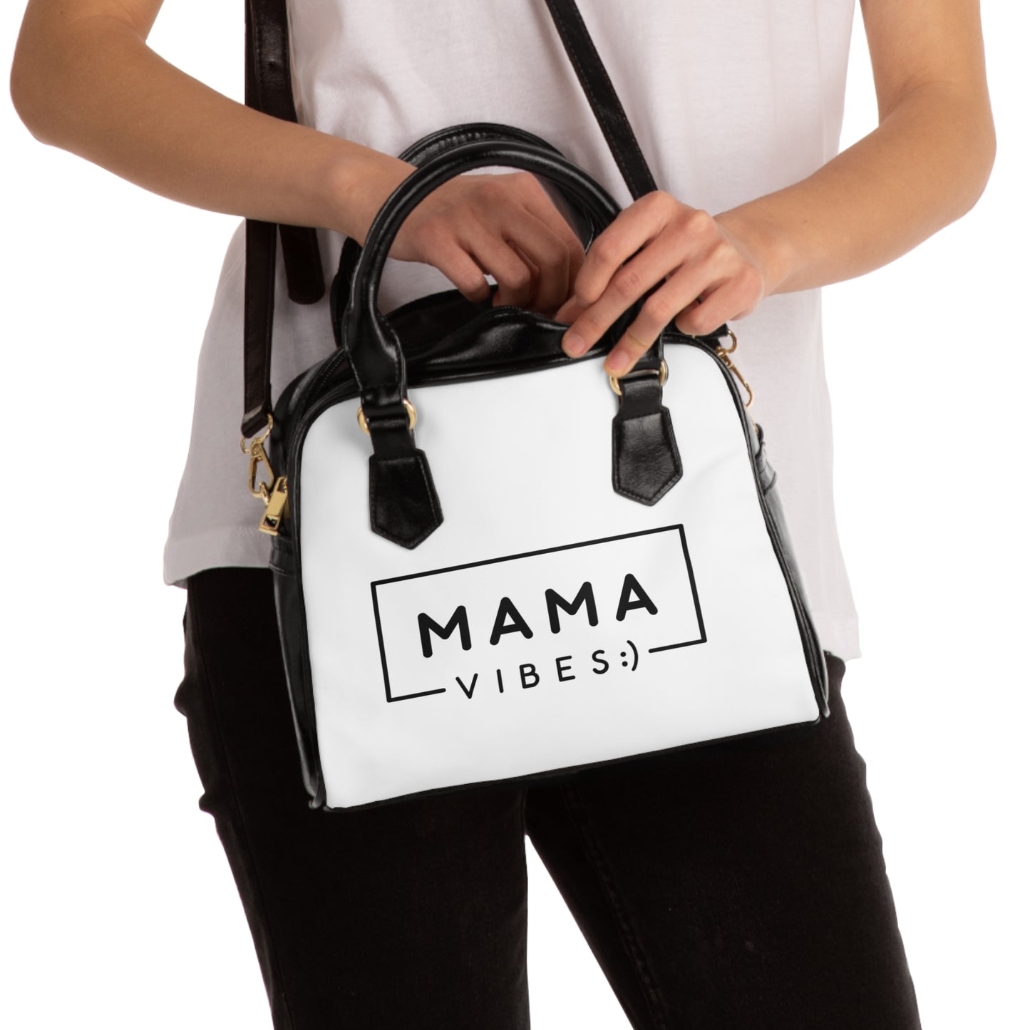 Mama Vibes Shoulder Handbag, Trendy Mom Purse, Stylish Tote for Everyday Use, Gift for New Mothers, Chic Handbag for Baby Essentials