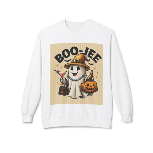 Boo-Jee Ghost Crewneck Sweatshirt, Halloween Sweater, Unisex Fleece Top, Festive Lounge Wear, Cute Ghost Apparel