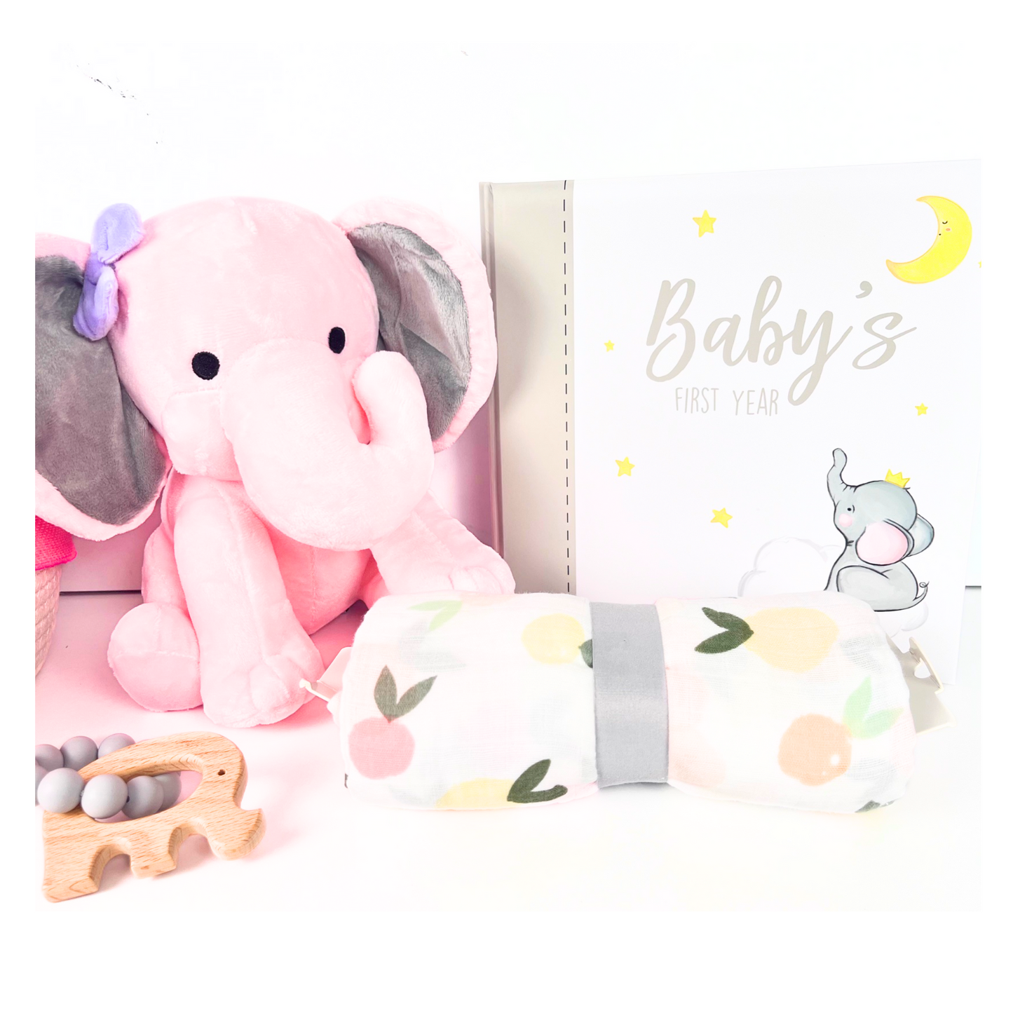 Baby Pink Elephant Gift Basket