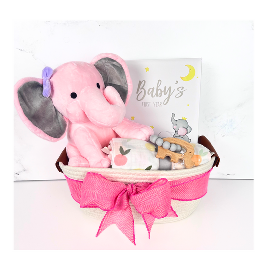 Baby Pink Elephant Gift Basket