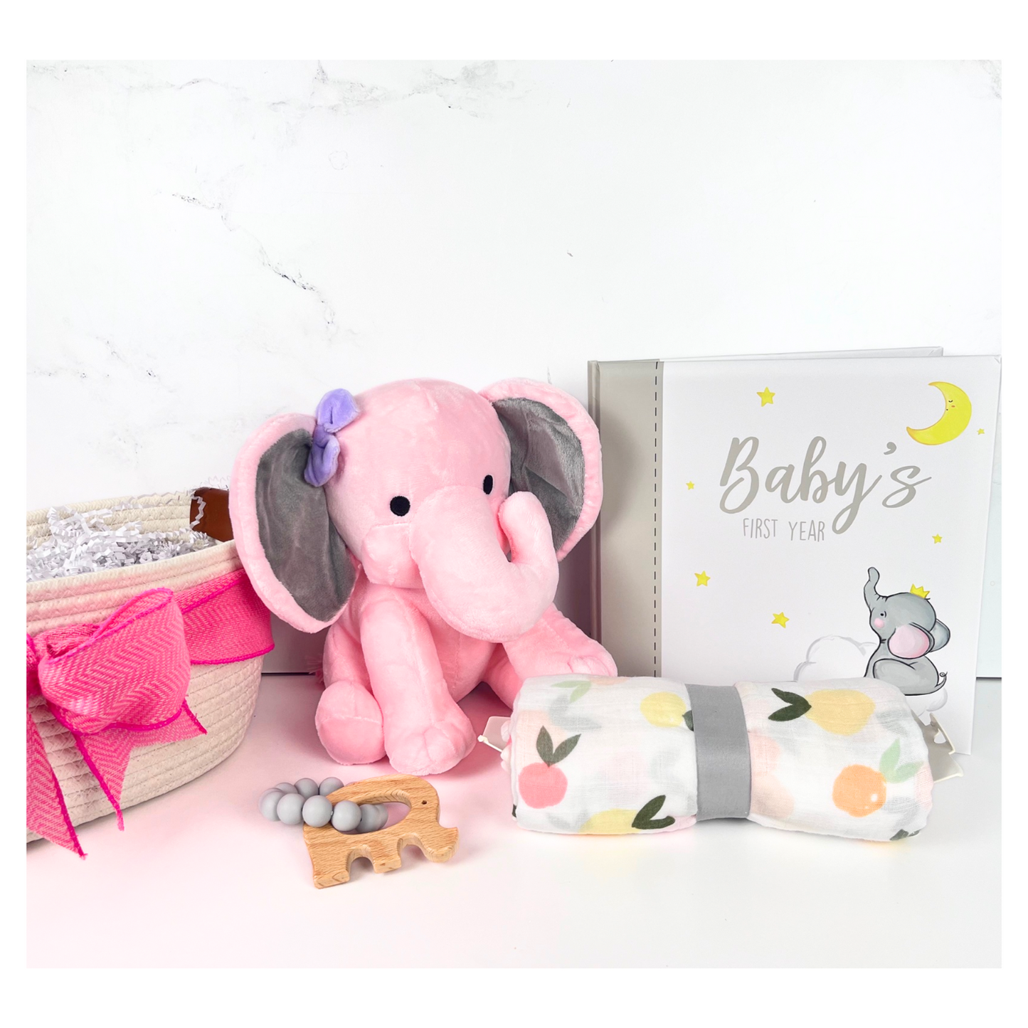 Baby Pink Elephant Gift Basket