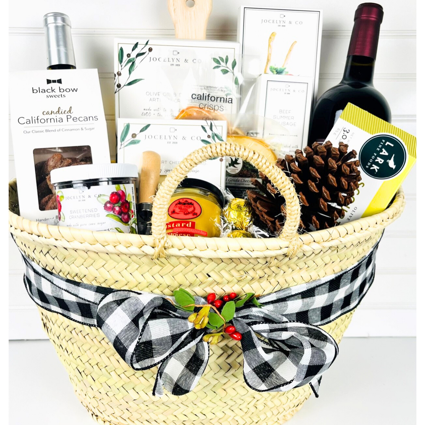 Large Holiday Market Tote with Charcuterie & Wine