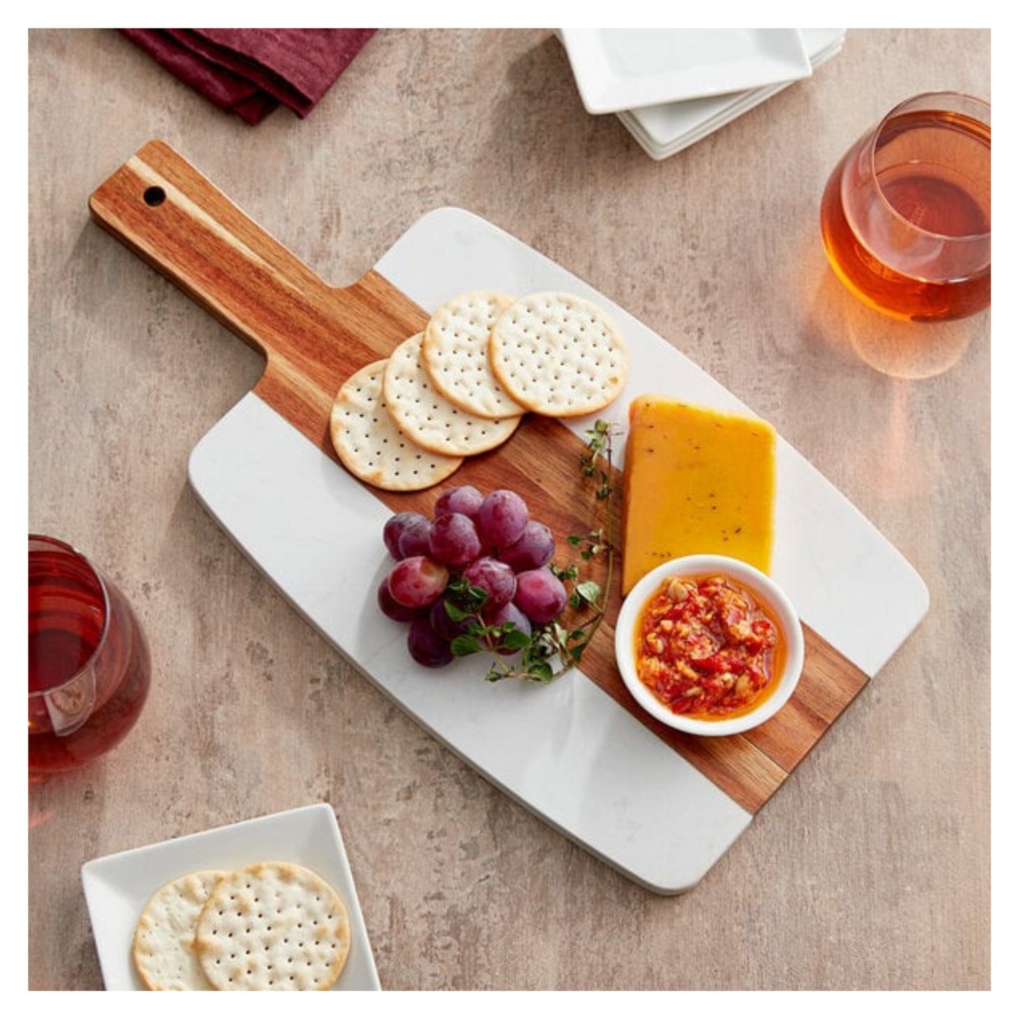 Wood Cutting Board with Marble