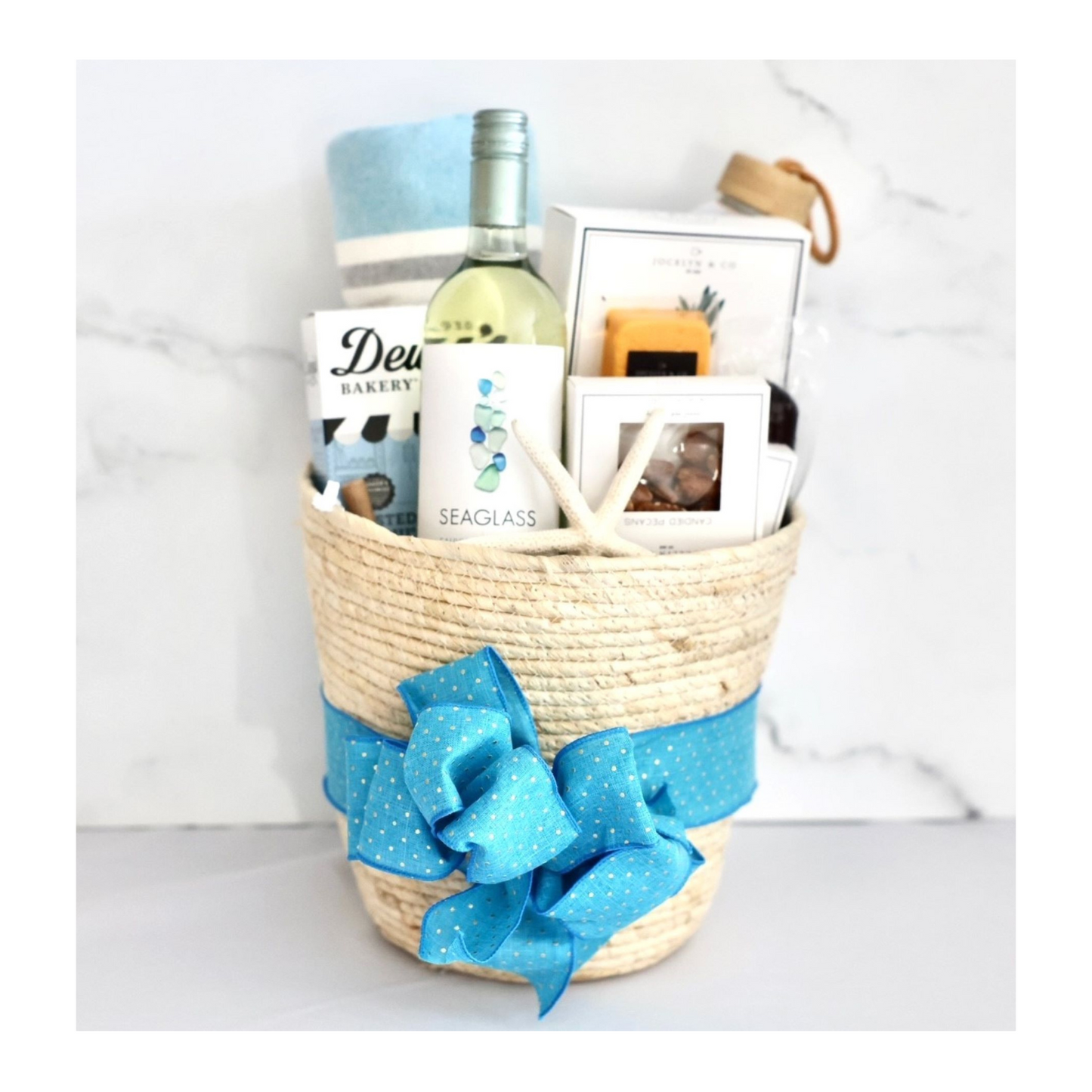 Sea Glass Gift Basket with Wine