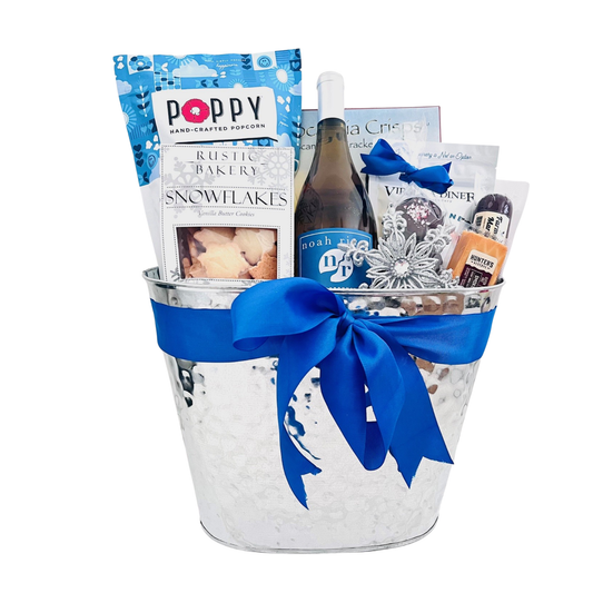 Snowflake Holiday Tin with Wine
