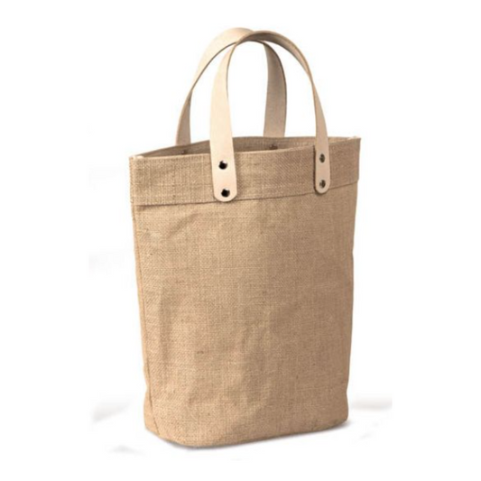 Tote Jute Bag with Leather Handles (Recommend 4-6 Items)